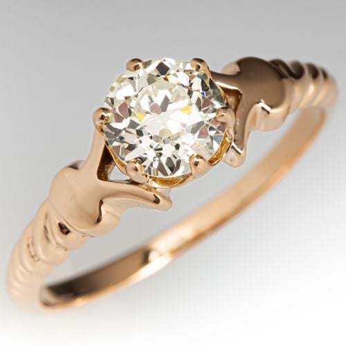 Vintage 1 Carat Diamond Solitaire Engagement Ring Yellow Gold 1.0ct S-T/SI1 GIA