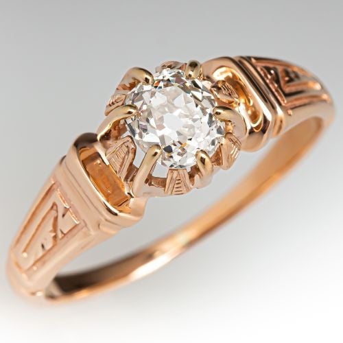 Old Mine Cut Diamond Solitaire Engagement Ring Yellow Gold .60ct L/SI2 GIA