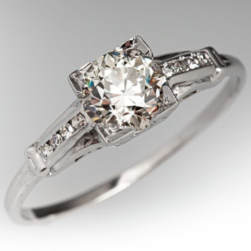 Circa 1930's Old Euro Diamond Engagement Ring 1.02ct L/SI1 GIA