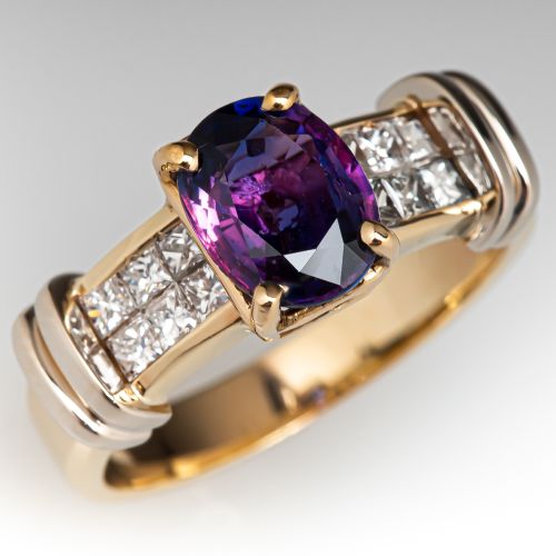 No Heat Bi-Color Purple & Blue Sapphire Ring w/ Diamond Accents