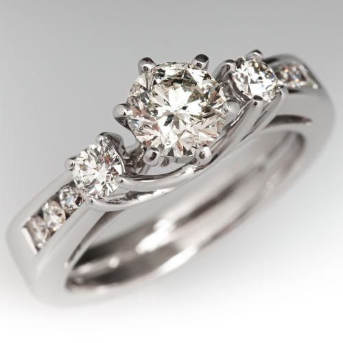 Diamond Engagement Ring Wedding Set 14K White Gold .53ct L/I1