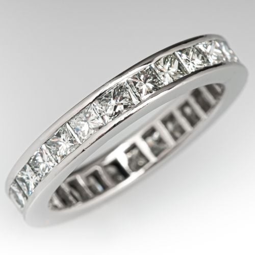 Princess Cut Diamond Eternity Band Ring Platinum, Size 8.5