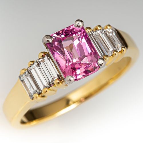 Pink Sapphire & Diamond Ring 18K Yellow Gold