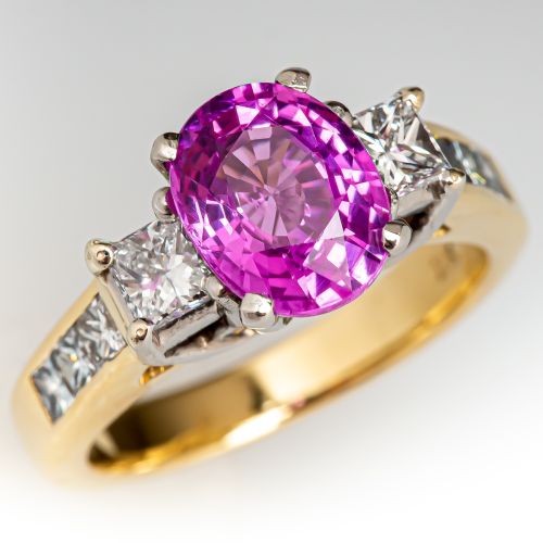 Pink Sapphire & Diamond Engagement Ring 18K Yellow Gold & Platinum
