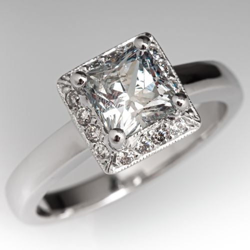 Princess Cut Icy No Heat Montana Sapphire & Diamond Engagement Ring