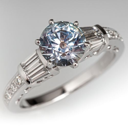 No Heat Icy Montana Sapphire & Diamond Engagement Ring 18K White Gold