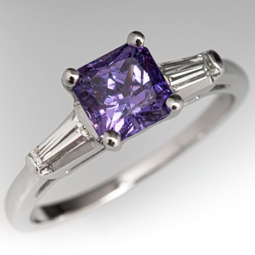 No Heat Purple Sapphire & Diamond Engagement Ring Platinum