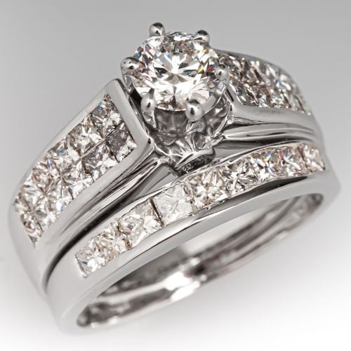 Diamond Engagement Ring Wedding Set 14K White Gold .60ct E/I1