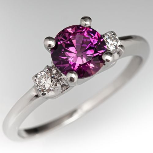 No Heat Reddish-Purple Sapphire Engagement Ring w/ Diamond Accents Platinum