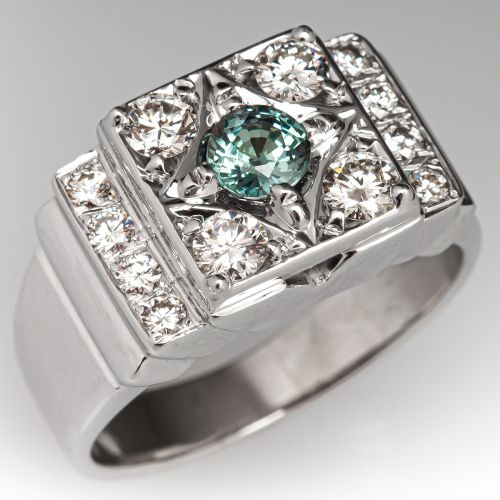 Men's Color Change Alexandrite & Diamond Ring 14K White Gold
