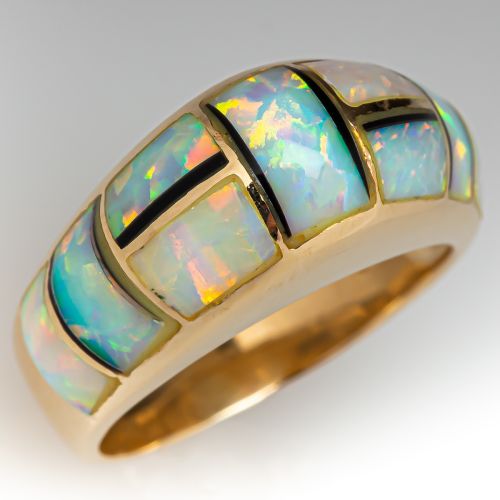 Lab Created Opal Inlay Ring 14K Yellow Gold