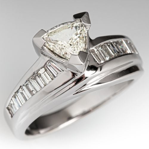Triangle Cut Diamond Engagement Ring 18K White Gold .48ct L/I1