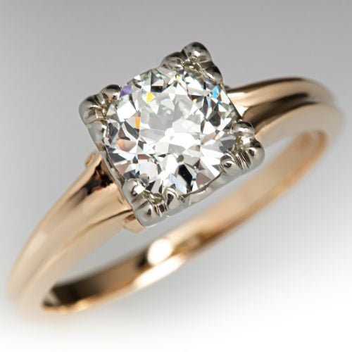 1940's Diamond Solitaire Engagement Ring 14K Yellow Gold 1.10ct K/SI2 GIA