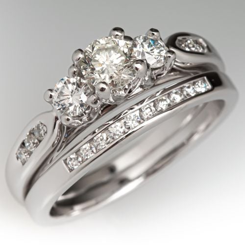 Diamond Engagement Ring Fused Wedding Set 14K/18K White Gold .34ct M/I1