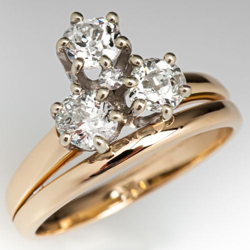 Antique Old Mine Cut Diamond Engagement Ring Fused Wedding Set 14K