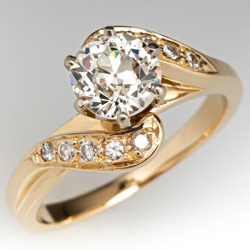 Vintage Diamond Engagement Ring w/ Accents 14K Yellow Gold 1.05ct O-P/VS1 GIA
