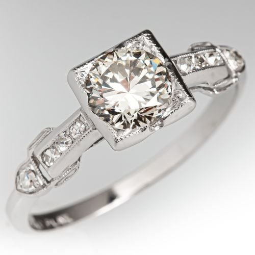 Vintage Diamond Engagement Ring w/ Accents Platinum .57ct L/VS1