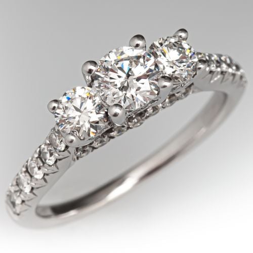Three Stone Diamond Engagement Ring 14K White Gold .39ct F/SI2