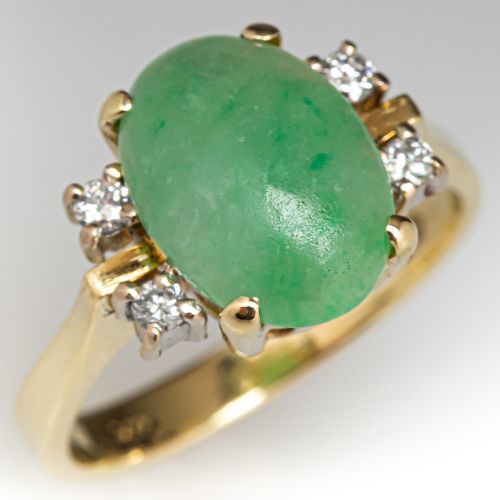Vintage Jade & Diamond Ring 14K Yellow Gold