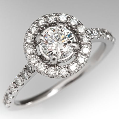 Diamond Halo Engagement Ring 14K White Gold .46ct F/SI1