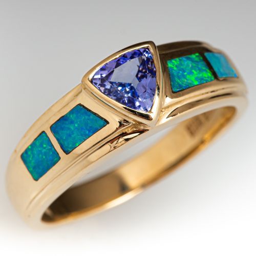 Lovely Tanzanite Ring w/ Opal Inlay 14K Yellow Gold