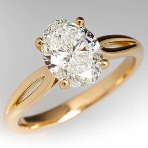 2 Carat Oval Cut Diamond Solitaire Engagement Ring Yellow Gold K/SI2 GIA