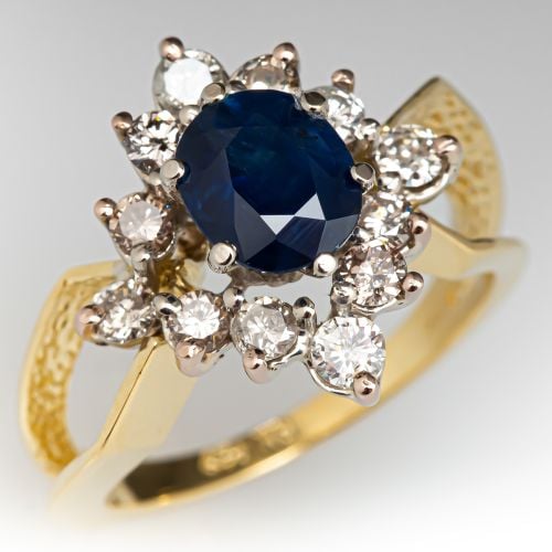 Oval Sapphire Ring w/ Diamond Accents 18K Two-Tone Gold