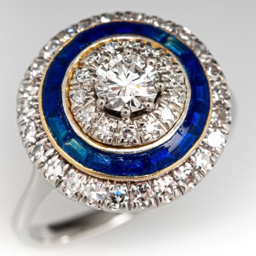1950's Diamond Engagement Ring w/ Blue Enamel Accent .32ct G/SI1