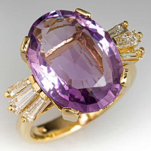 Amethyst Cocktail Ring w/ Diamond Accents 18K Yellow Gold