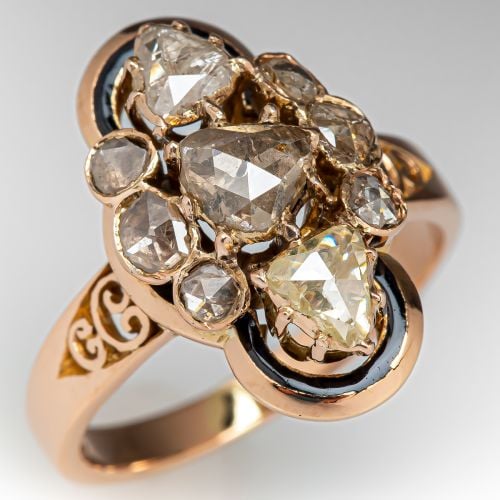 Antique Rose Cut Diamond Ring 18K Yellow Gold