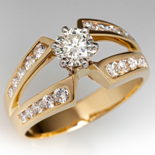 Estate Diamond Engagement Ring Split Shank w/ Accents .58ct K/I1