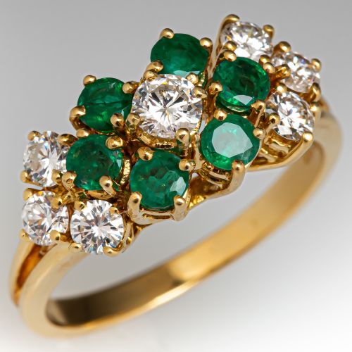 Diamond & Emerald Ring 18K Yellow Gold