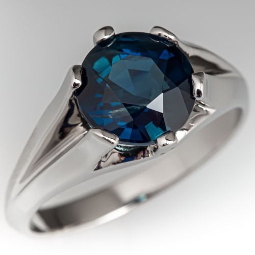 Teal Sapphire Solitaire Ring Platinum Portugal Hallmarks