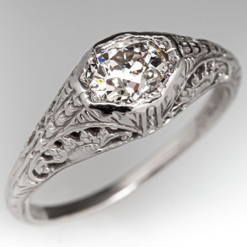 Vintage Old Mine Cut Diamond Engagement Ring .45ct H/VS2