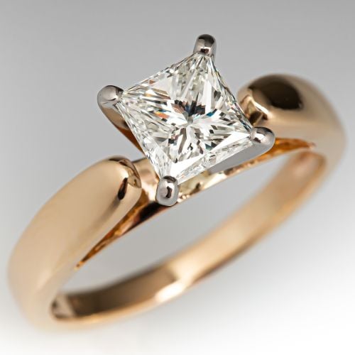 1 Carat Princess Cut Diamond Solitaire Engagement Ring 1.01ct I/VS1