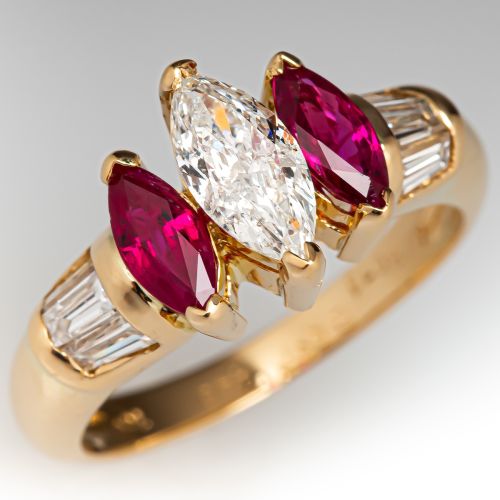 Marquise Diamond Engagement Ring w/ Ruby & Diamond Accents .37ct G/I1