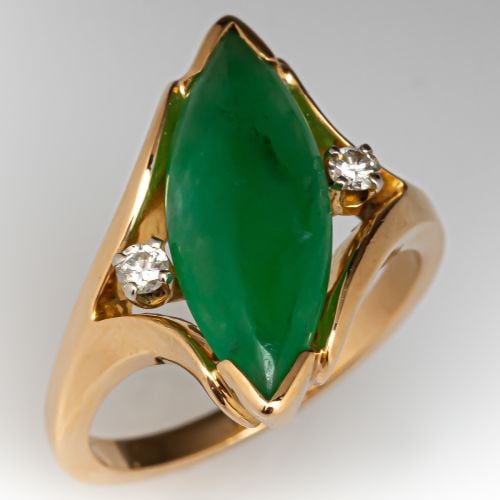 Estate Jade Ring w/ Diamond Accents 14K Yellow Gold