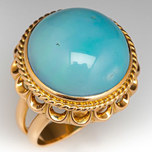 Estate Turquoise Cocktail Ring 18K Yellow Gold 