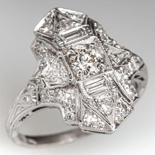 Old European Cut Diamond Dinner Ring w/ Accents Platinum