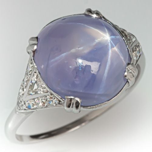Vintage Star Sapphire Ring w/ Diamond Accents Platinum
