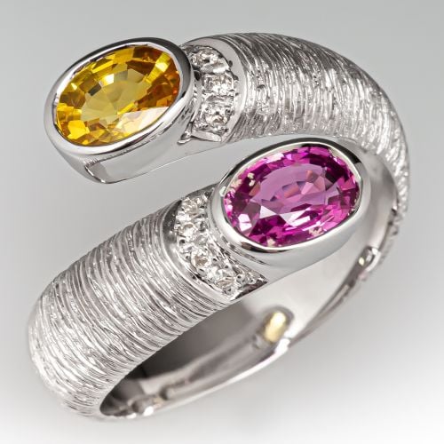 Michelle Albala Pink & Yellow Sapphire Bypass Ring 18K White Gold