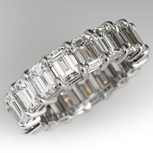 8 Carat Emerald Cut Diamond Eternity Ring Platinum, Size 6