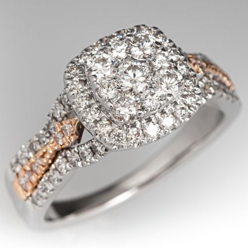 Diamond Cluster Engagement Ring 14K Two Tone Gold
