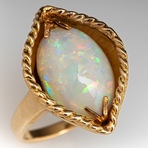 Crystal Opal Ring w/ Rope Detail 14K Yellow Gold