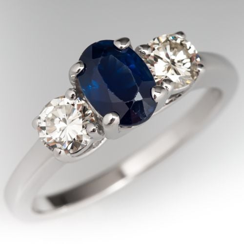 EFFY Three Stone Blue Sapphire & Diamond Engagement Ring