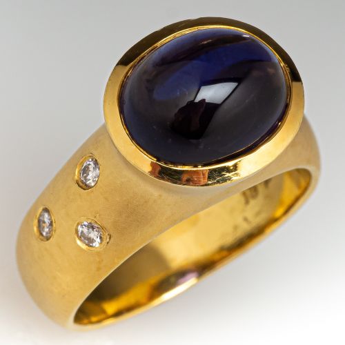 Susan Sadler Iolite Cabochon Ring w/ Diamonds 18K Yellow Gold, Size 5