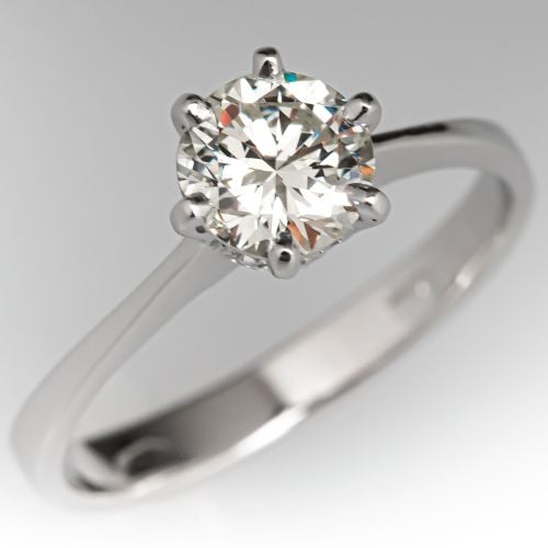 Round Brilliant Cut Diamond Solitaire Engagement Ring 18K White Gold .64ct I/SI2