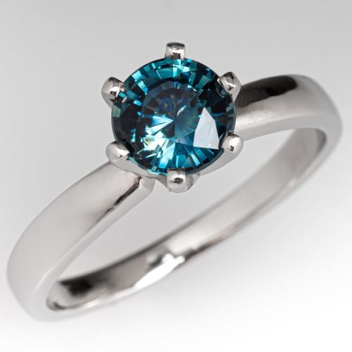 Lovely 6-Prong Teal Sapphire Engagement Ring Platinum
