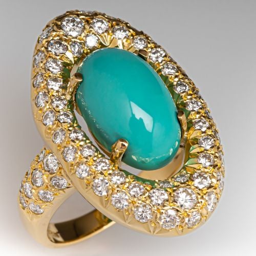 Oval Turquoise Cocktail Ring 18K Yellow Gold