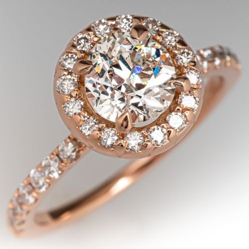 Fantastic Old Euro Diamond Halo Engagement  Ring 14K Rose Gold